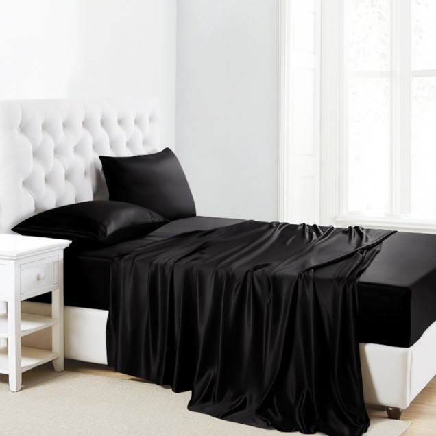 Black 22 Momme Mulberry Silk Sheet Set Australia