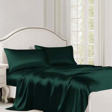 Dark Green 22 Momme Mulberry Silk Flat Sheet Australia