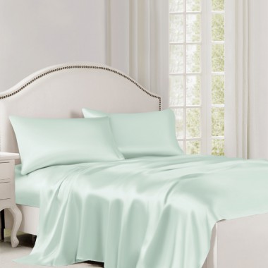 Light Cyan 22 Momme Mulberry Silk Flat Sheet Australia