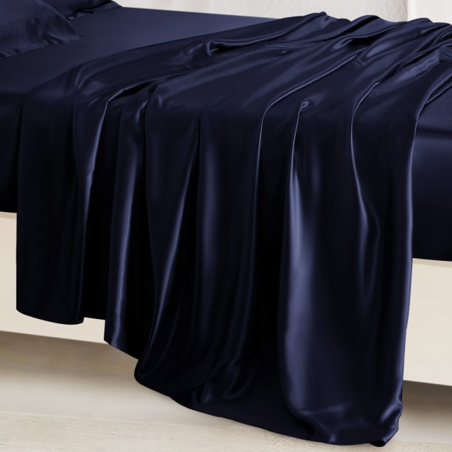 Navy 22 Momme Mulberry Silk Flat Sheet Australia