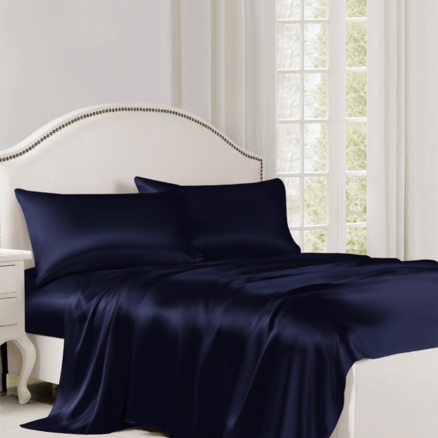 Navy 22 Momme Mulberry Silk Flat Sheet Australia