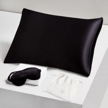 Two Piece Silk Gift Set Black Pillowcase & Eye Mask Australia