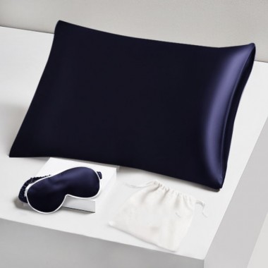 Two Piece Silk Gift Set Navy Pillowcase & Eye Mask Australia